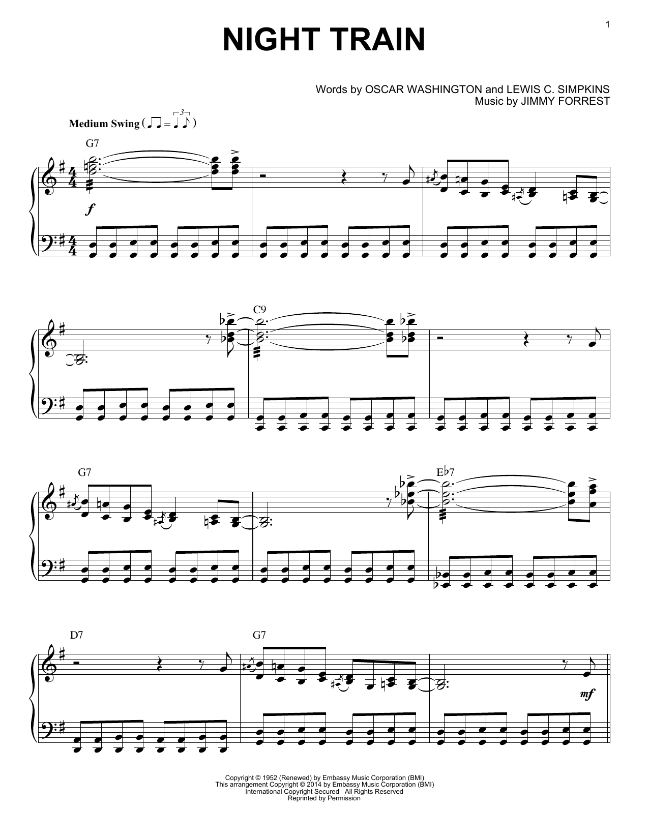 Buddy Morrlow Night Train Sheet Music Notes & Chords for Real Book – Melody, Lyrics & Chords - Download or Print PDF