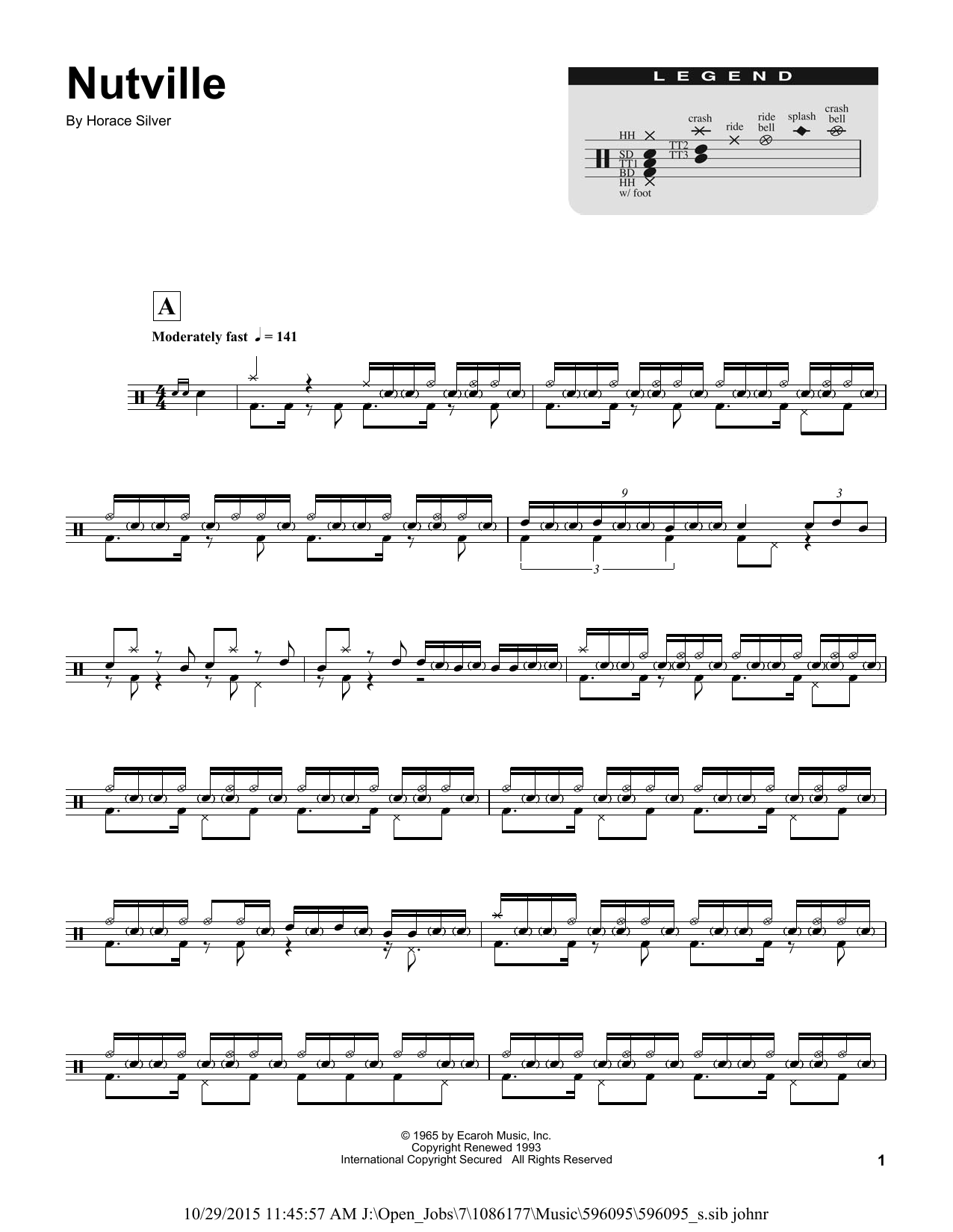 Buddy Rich Nutville Sheet Music Notes & Chords for Drums Transcription - Download or Print PDF