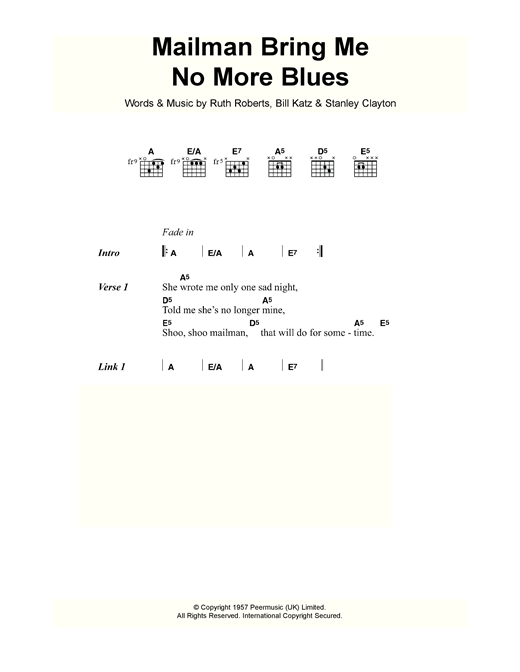 Buddy Holly Mailman Bring Me No More Blues Sheet Music Notes & Chords for Lyrics & Chords - Download or Print PDF