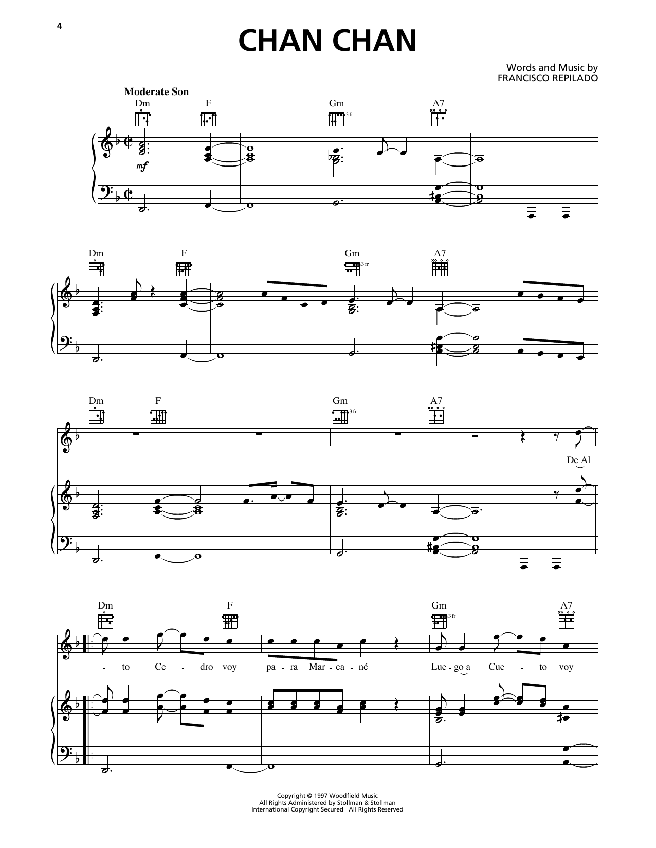 Buena Vista Social Club Chan Chan (Chan Chan Son) Sheet Music Notes & Chords for Piano, Vocal & Guitar Chords (Right-Hand Melody) - Download or Print PDF