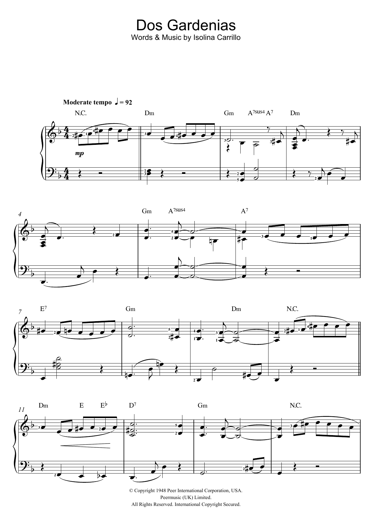 Buena Vista Social Club Dos Gardenias Sheet Music Notes & Chords for Easy Piano - Download or Print PDF