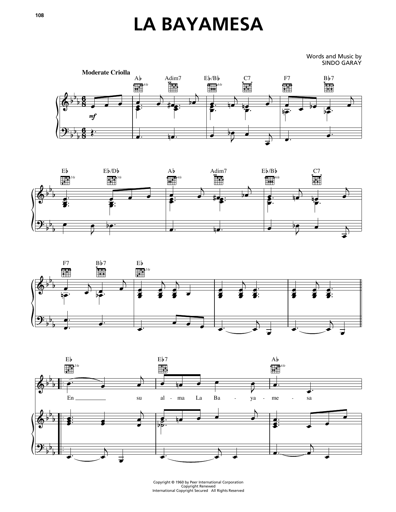 Buena Vista Social Club La Bayamesa Sheet Music Notes & Chords for Piano, Vocal & Guitar Chords (Right-Hand Melody) - Download or Print PDF