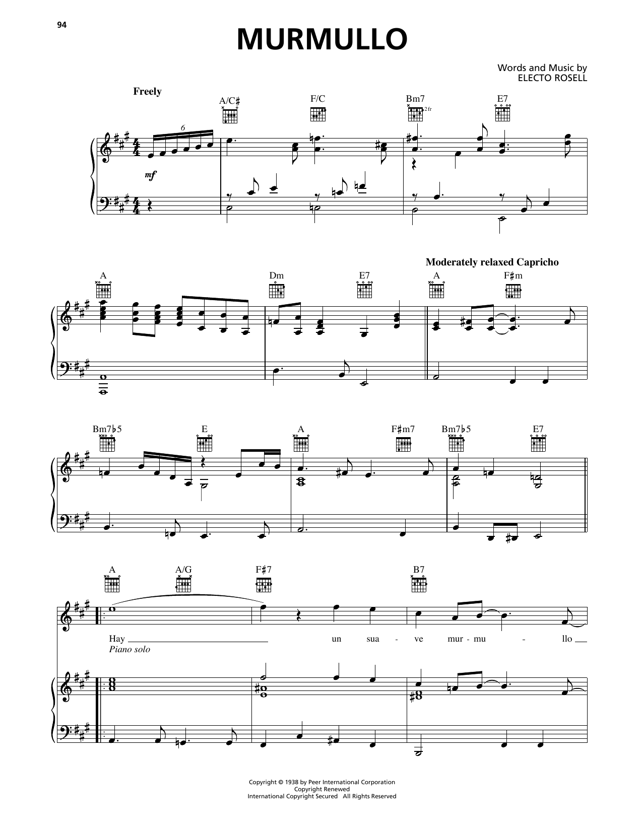 Buena Vista Social Club Murmullo Sheet Music Notes & Chords for Piano, Vocal & Guitar Chords (Right-Hand Melody) - Download or Print PDF
