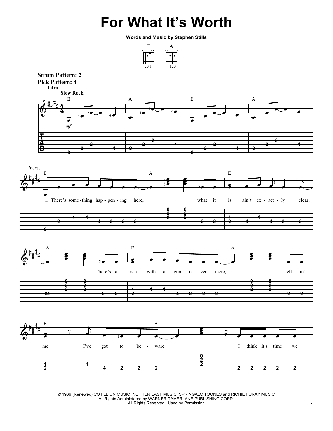 Buffalo Springfield For What It's Worth Sheet Music Notes & Chords for Guitar Tab Play-Along - Download or Print PDF