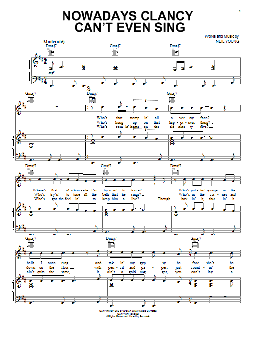Buffalo Springfield Nowadays Clancy Can't Even Sing Sheet Music Notes & Chords for Piano, Vocal & Guitar (Right-Hand Melody) - Download or Print PDF