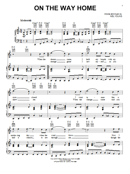 Buffalo Springfield On The Way Home Sheet Music Notes & Chords for Piano, Vocal & Guitar (Right-Hand Melody) - Download or Print PDF