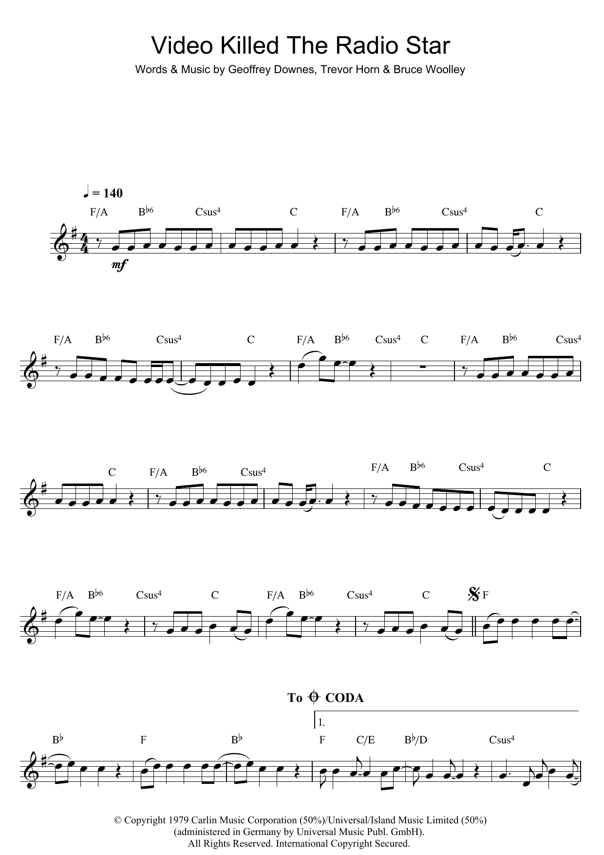 Buggles Video Killed The Radio Star Sheet Music Notes & Chords for Flute - Download or Print PDF