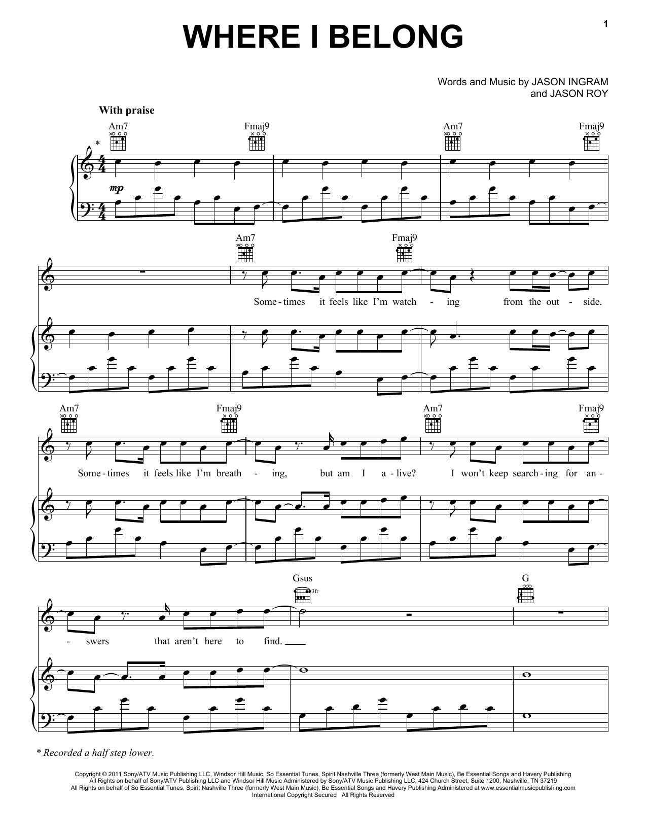 Building 429 Where I Belong Sheet Music Notes & Chords for Piano, Vocal & Guitar (Right-Hand Melody) - Download or Print PDF