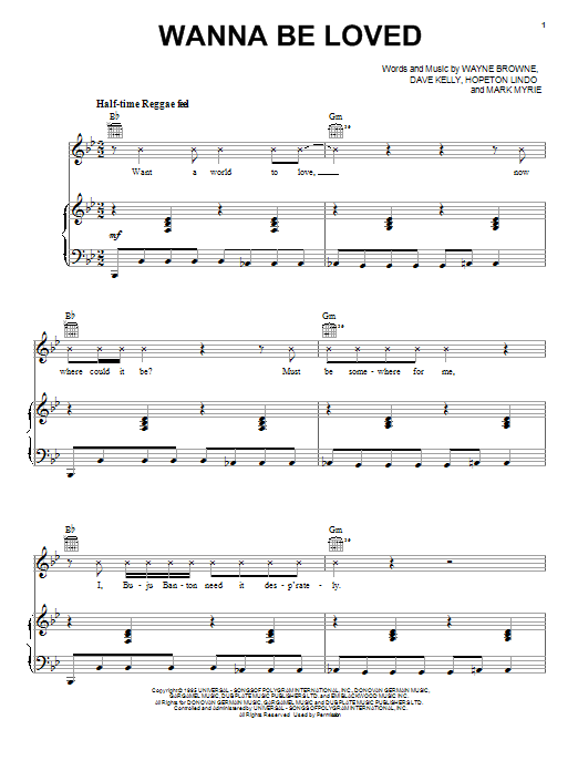 Buju Banton Wanna Be Loved Sheet Music Notes & Chords for Piano, Vocal & Guitar (Right-Hand Melody) - Download or Print PDF