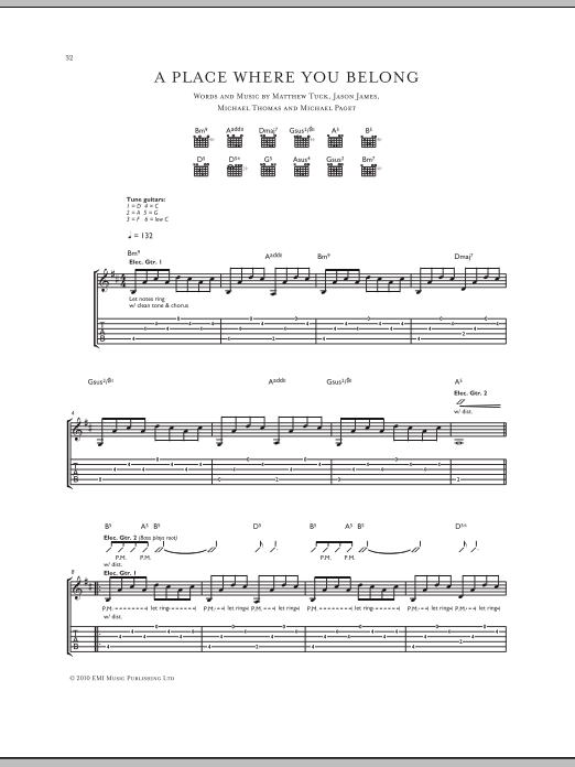 Bullet For My Valentine A Place Where You Belong Sheet Music Notes & Chords for Guitar Tab - Download or Print PDF