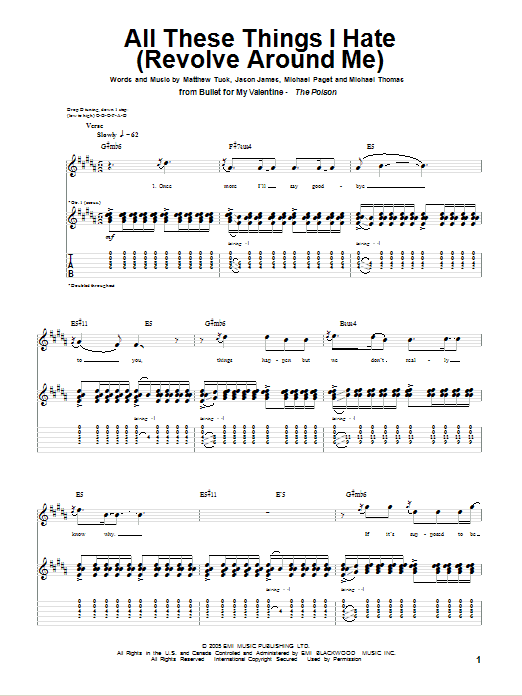 Bullet For My Valentine All These Things I Hate (Revolve Around Me) Sheet Music Notes & Chords for Guitar Tab - Download or Print PDF