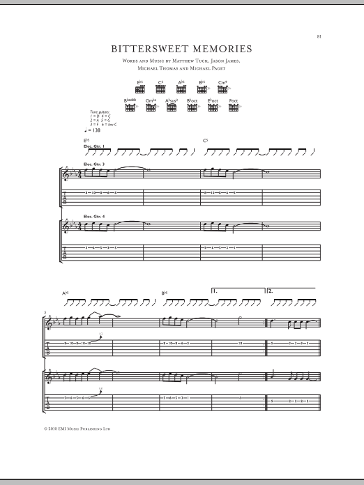 Bullet For My Valentine Bittersweet Memories Sheet Music Notes & Chords for Guitar Tab - Download or Print PDF