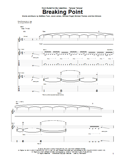 Bullet For My Valentine Breaking Point Sheet Music Notes & Chords for Guitar Tab - Download or Print PDF