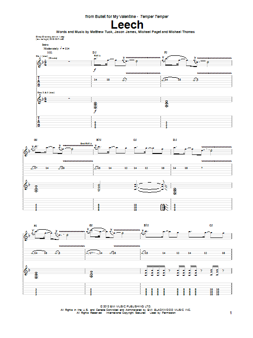 Bullet For My Valentine Leech Sheet Music Notes & Chords for Guitar Tab - Download or Print PDF