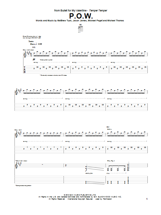 Bullet For My Valentine P.O.W. Sheet Music Notes & Chords for Guitar Tab - Download or Print PDF