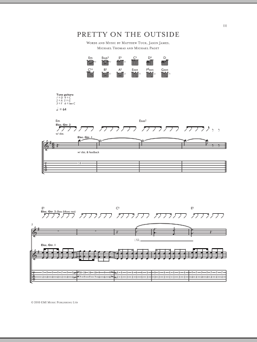 Bullet For My Valentine Pretty On The Outside Sheet Music Notes & Chords for Guitar Tab - Download or Print PDF