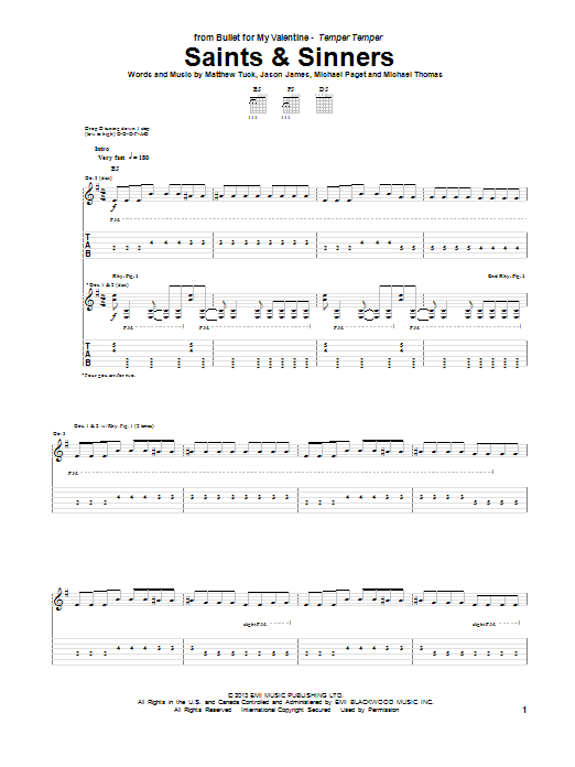 Bullet For My Valentine Saints & Sinners Sheet Music Notes & Chords for Guitar Tab - Download or Print PDF