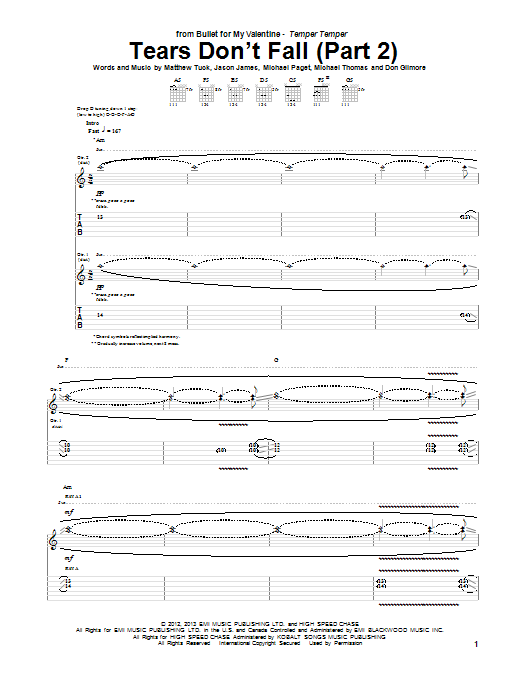 Bullet For My Valentine Tears Don't Fall (Part 2) Sheet Music Notes & Chords for Guitar Tab - Download or Print PDF