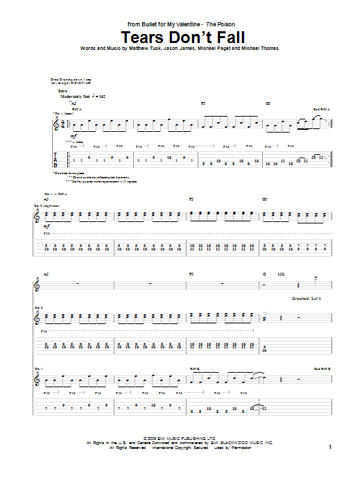 Bullet For My Valentine Tears Don't Fall Sheet Music Notes & Chords for Guitar Tab - Download or Print PDF Bullet For My Valentine Tears Don't Fall Sheet Music Notes & Chords for Guitar Tab - Download or Print PDF