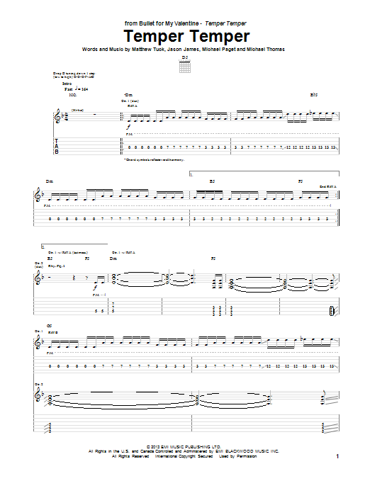 Bullet For My Valentine Temper Temper Sheet Music Notes & Chords for Guitar Tab - Download or Print PDF