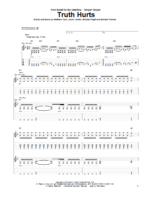 Bullet For My Valentine Truth Hurts Sheet Music Notes & Chords for Guitar Tab - Download or Print PDF