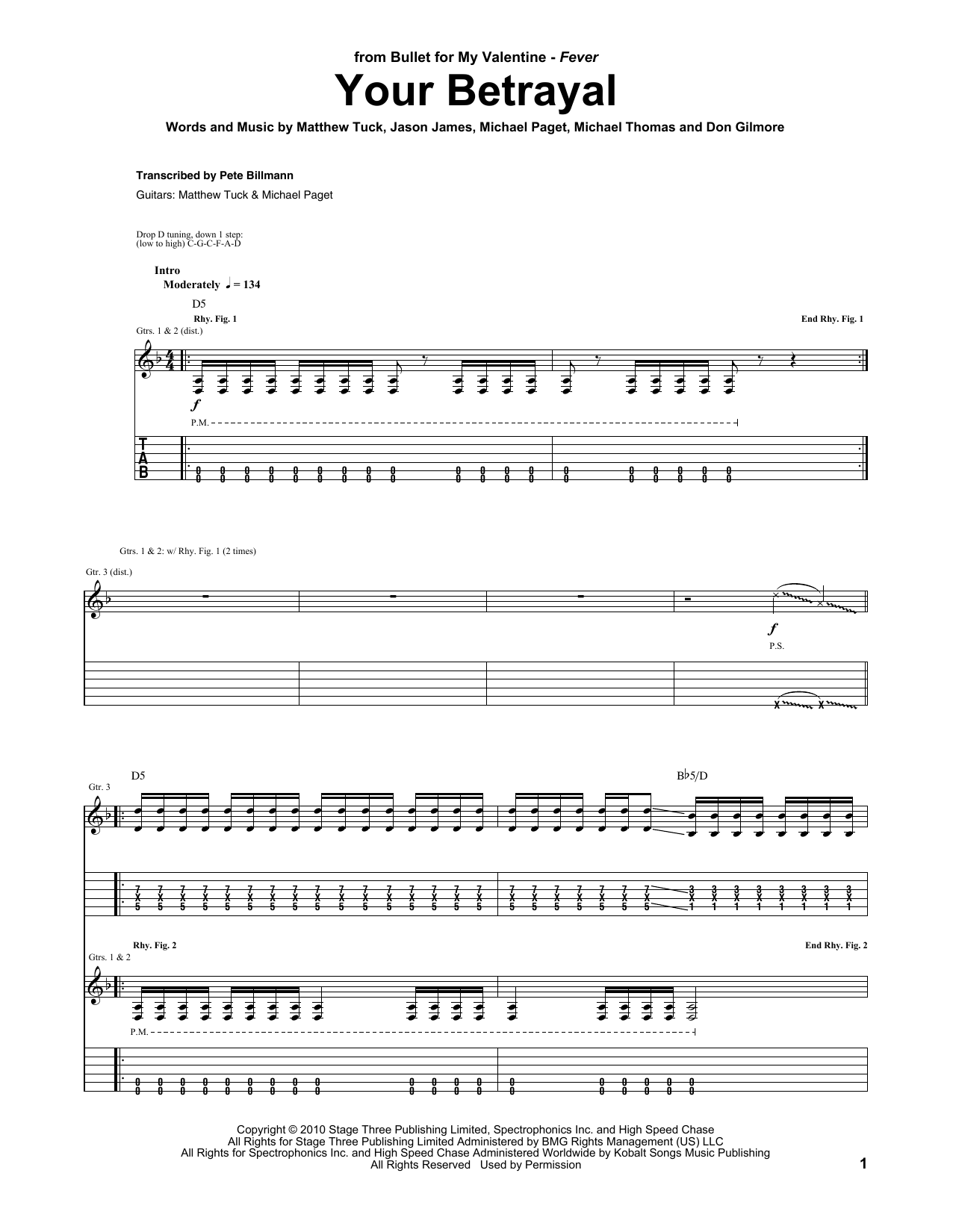 Bullet For My Valentine Your Betrayal Sheet Music Notes & Chords for Guitar Tab - Download or Print PDF