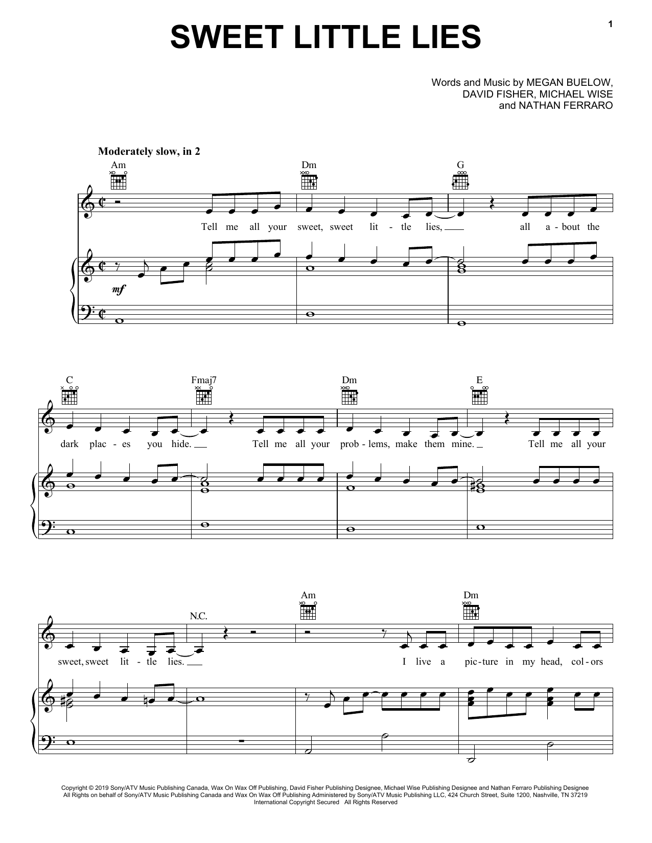 bülow Sweet Little Lies Sheet Music Notes & Chords for Piano, Vocal & Guitar (Right-Hand Melody) - Download or Print PDF