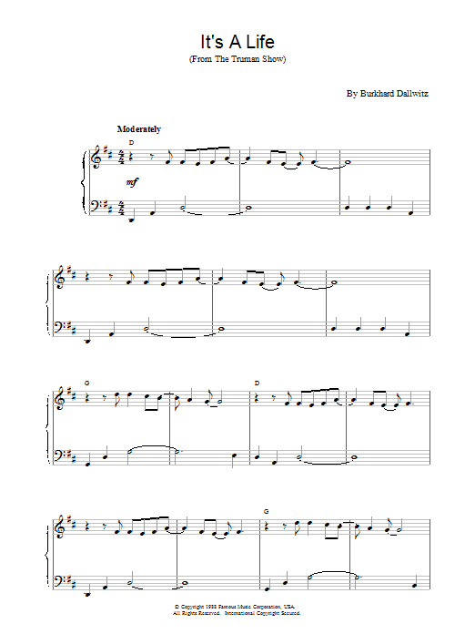 Burkhard Dallwitz It's a Life Sheet Music Notes & Chords for Easy Piano - Download or Print PDF