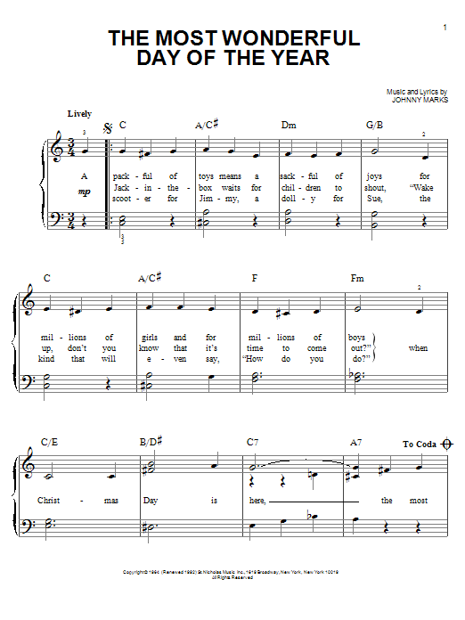 Burl Ives The Most Wonderful Day Of The Year Sheet Music Notes & Chords for Easy Piano - Download or Print PDF Burl Ives The Most Wonderful Day Of The Year Sheet Music Notes & Chords for Easy Piano - Download or Print PDF