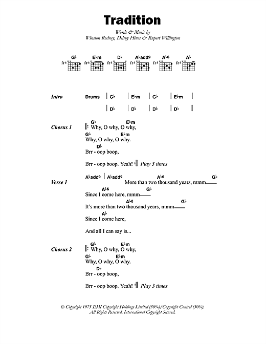 Burning Spear Tradition Sheet Music Notes & Chords for Lyrics & Chords - Download or Print PDF