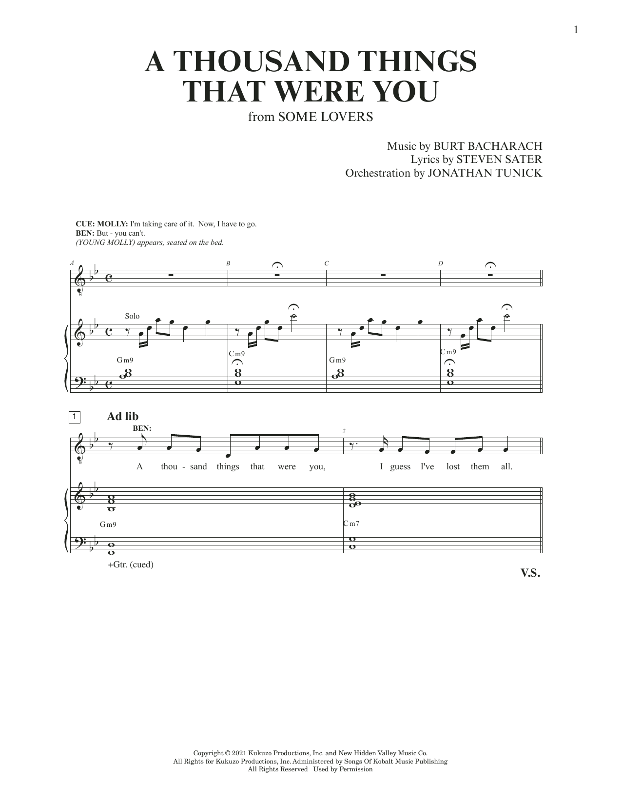 Burt Bacharach & Steven Sater A Thousand Things That Were You (from Some Lovers) Sheet Music Notes & Chords for Piano & Vocal - Download or Print PDF