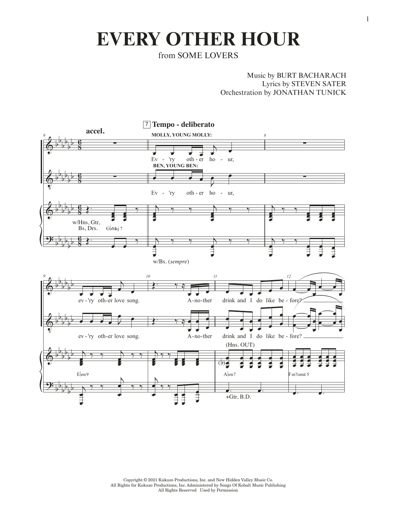 Burt Bacharach & Steven Sater Every Other Hour (from Some Lovers) Sheet Music Notes & Chords for Piano & Vocal - Download or Print PDF