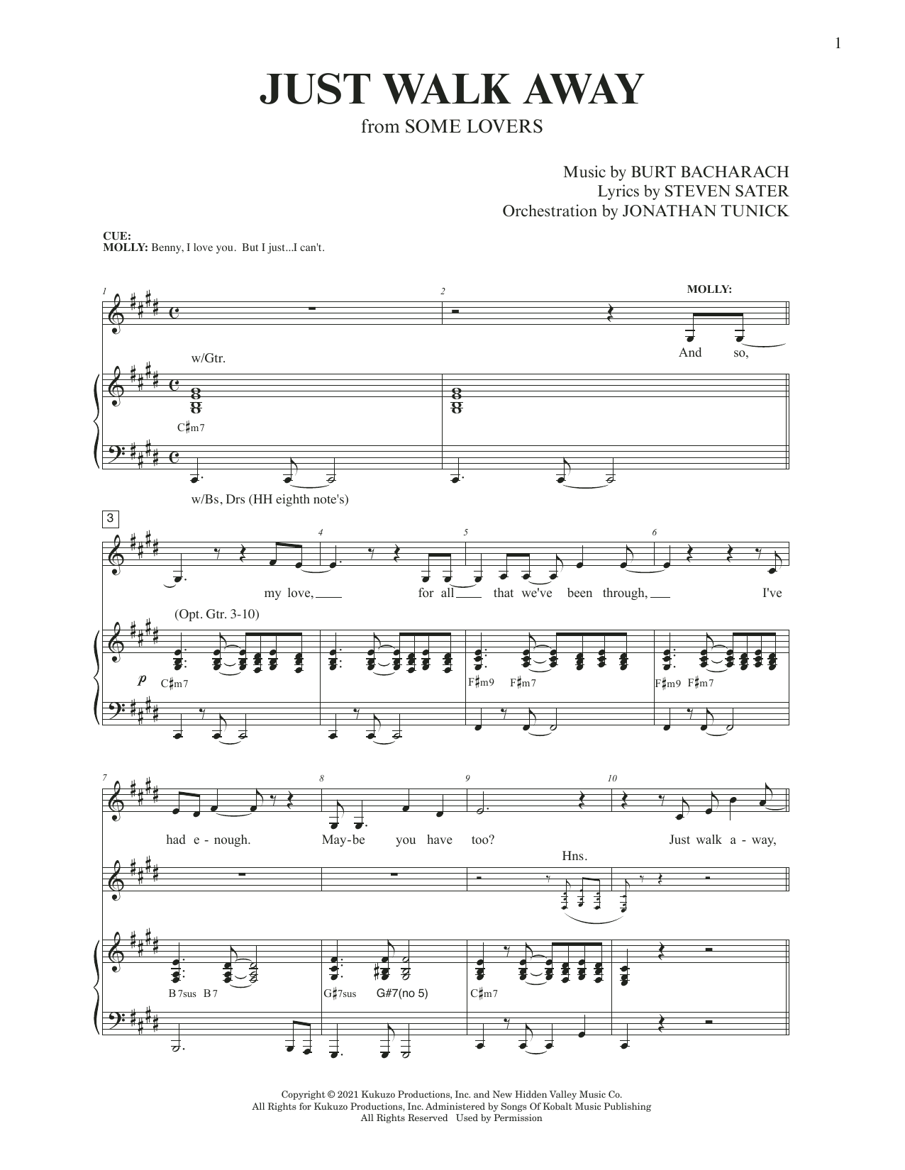 Burt Bacharach & Steven Sater Just Walk Away (from Some Lovers) Sheet Music Notes & Chords for Piano & Vocal - Download or Print PDF