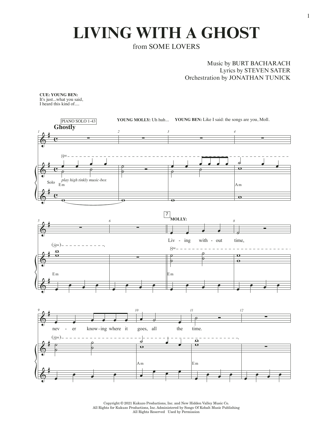 Burt Bacharach & Steven Sater Living With A Ghost (from Some Lovers) Sheet Music Notes & Chords for Piano & Vocal - Download or Print PDF