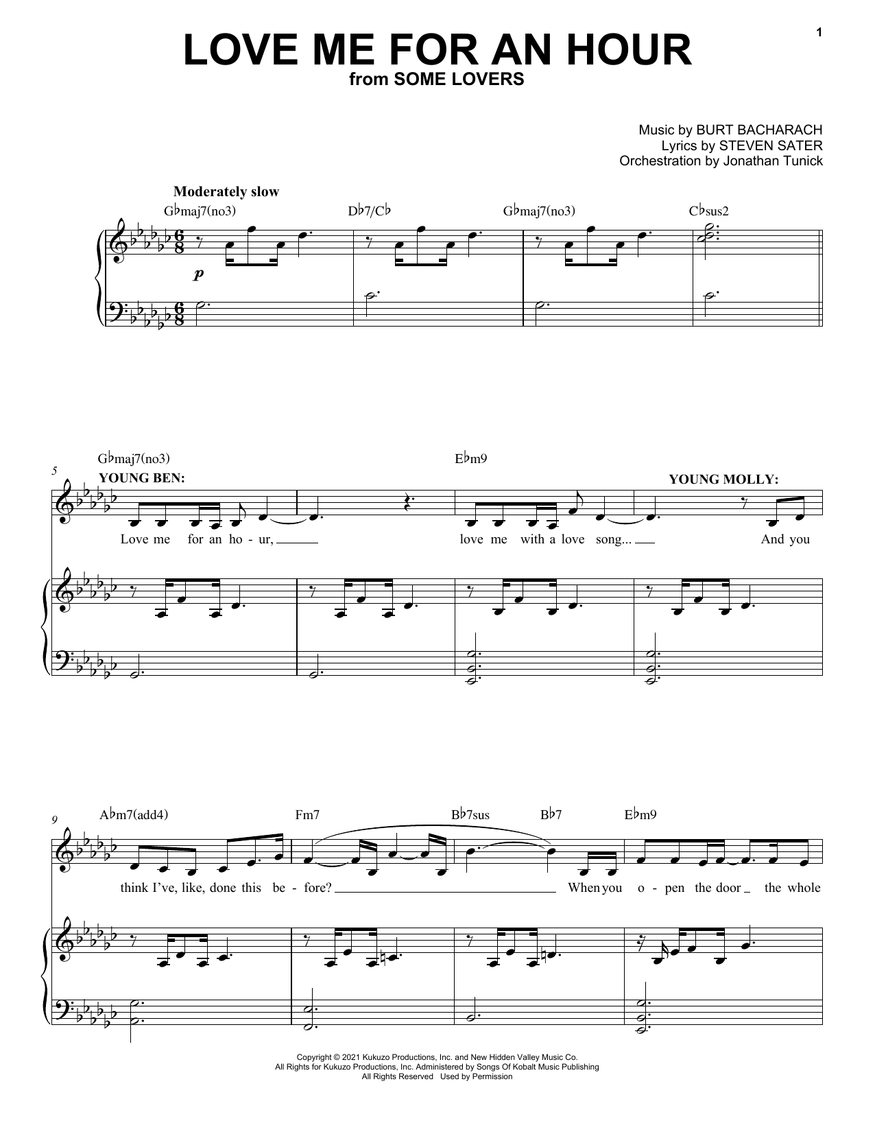 Burt Bacharach & Steven Sater Love Me For An Hour (from Some Lovers) Sheet Music Notes & Chords for Piano & Vocal - Download or Print PDF