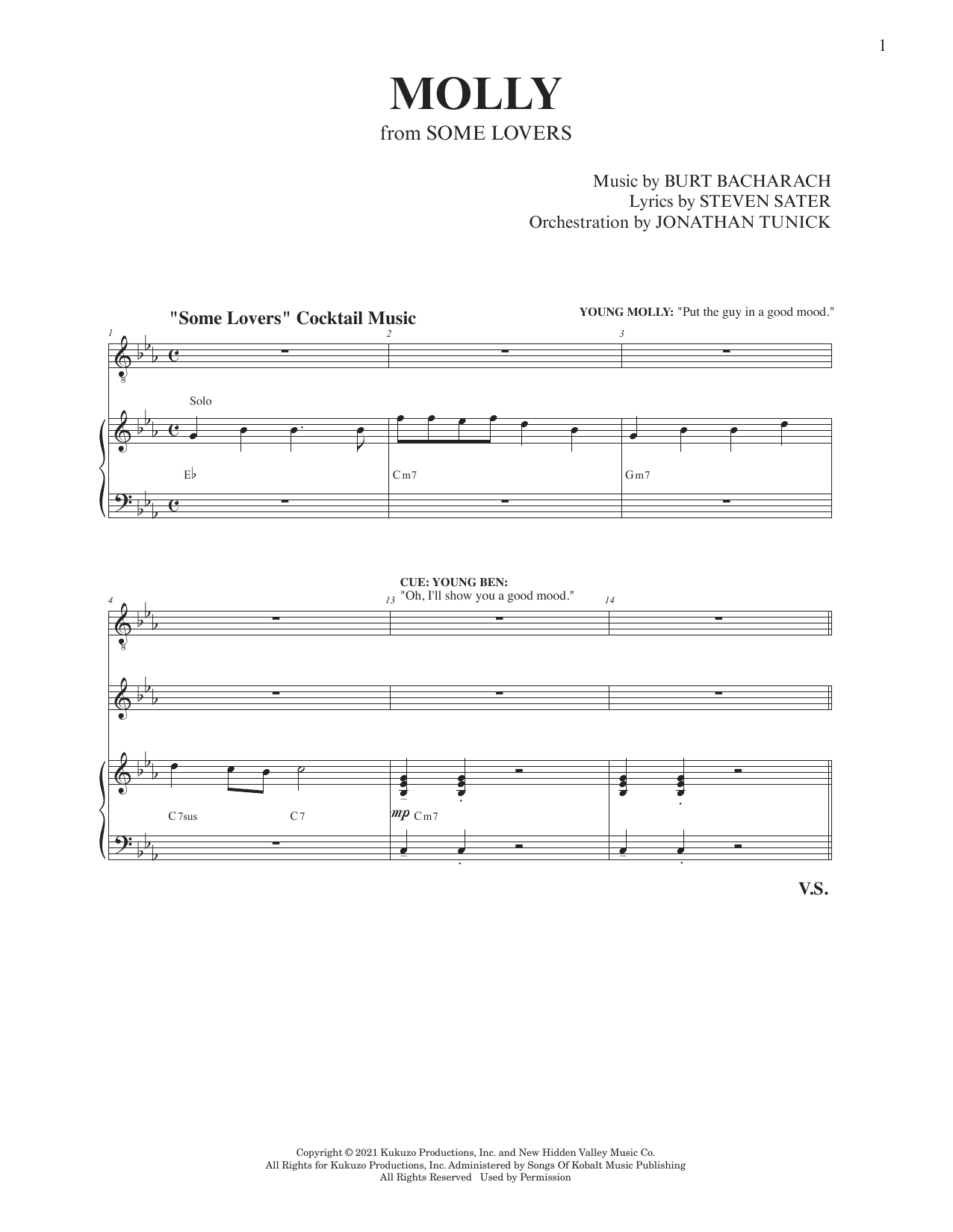 Burt Bacharach & Steven Sater Molly (from Some Lovers) Sheet Music Notes & Chords for Piano & Vocal - Download or Print PDF