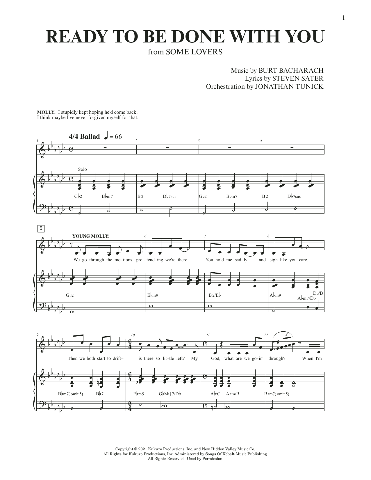 Burt Bacharach & Steven Sater Ready To Be Done With You (from Some Lovers) Sheet Music Notes & Chords for Piano & Vocal - Download or Print PDF