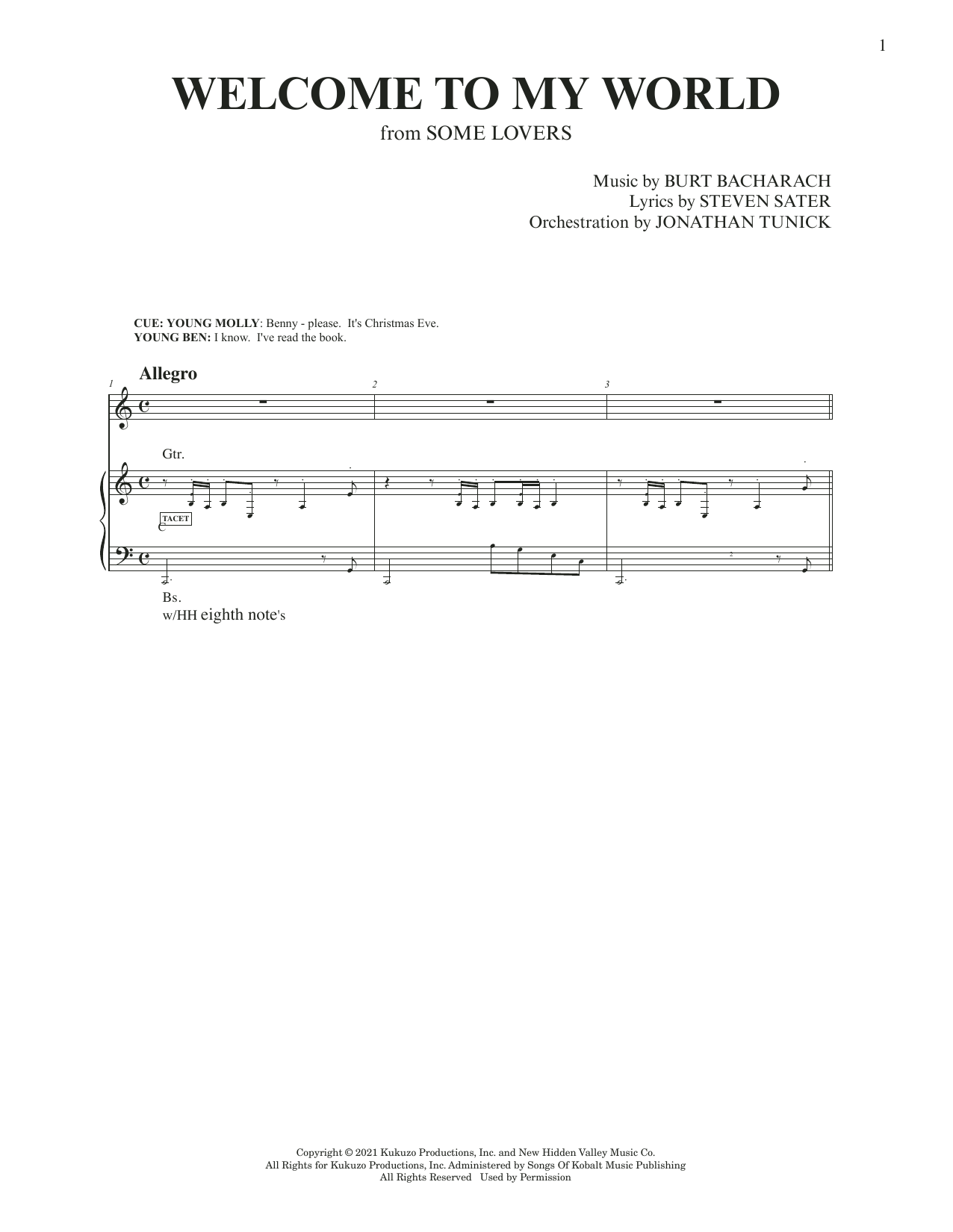 Burt Bacharach & Steven Sater Welcome To My World (from Some Lovers) Sheet Music Notes & Chords for Piano & Vocal - Download or Print PDF