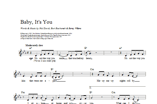 Bacharach & David Baby It's You Sheet Music Notes & Chords for Melody Line, Lyrics & Chords - Download or Print PDF