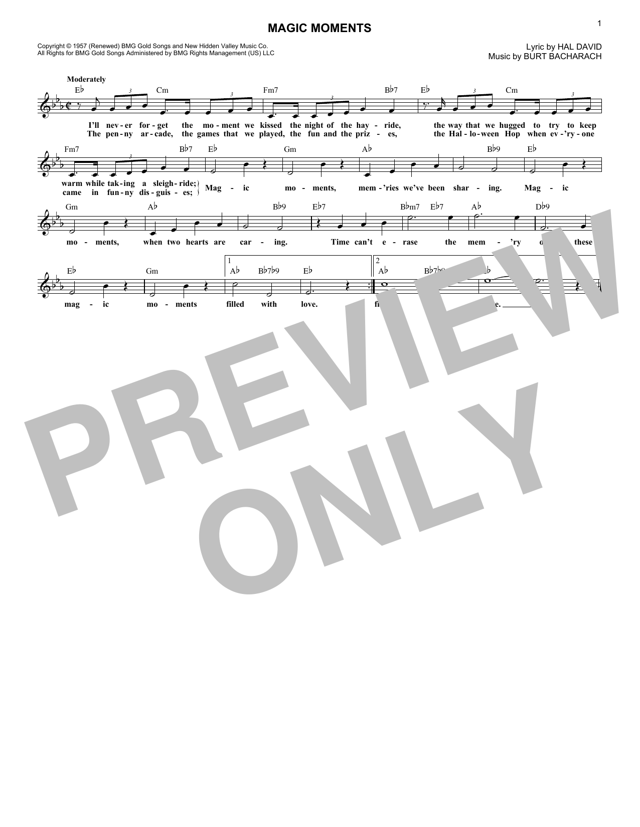 Burt Bacharach Magic Moments Sheet Music Notes & Chords for Lead Sheet / Fake Book - Download or Print PDF