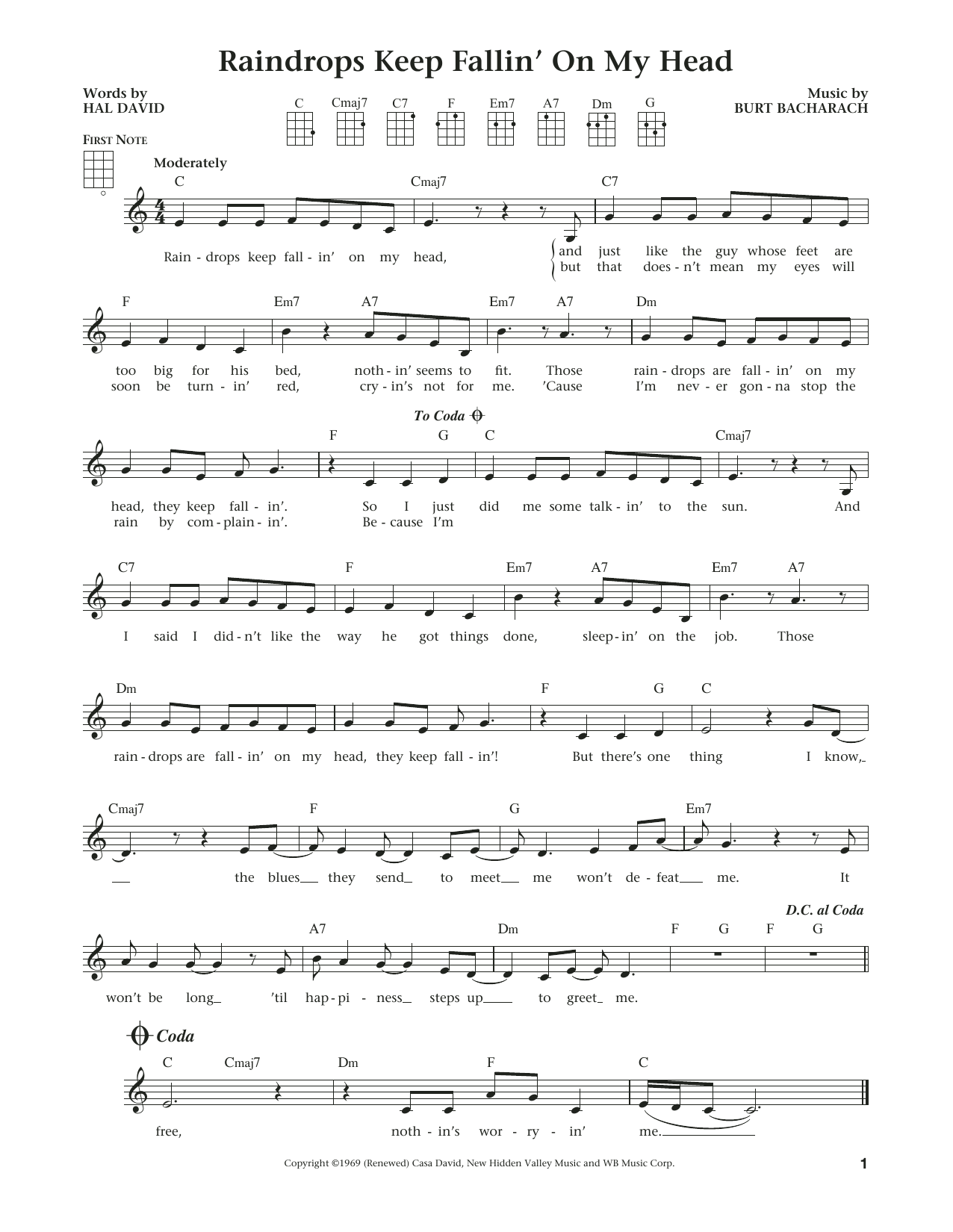Burt Bacharach Raindrops Keep Fallin' On My Head (from The Daily Ukulele) (arr. Liz and Jim Beloff) Sheet Music Notes & Chords for Ukulele - Download or Print PDF