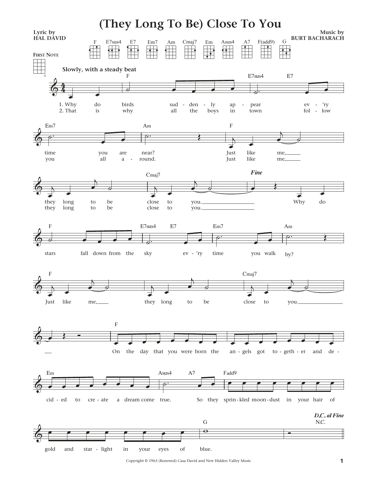 Burt Bacharach (They Long To Be) Close To You (from The Daily Ukulele) (arr. Liz and Jim Beloff) Sheet Music Notes & Chords for Ukulele - Download or Print PDF