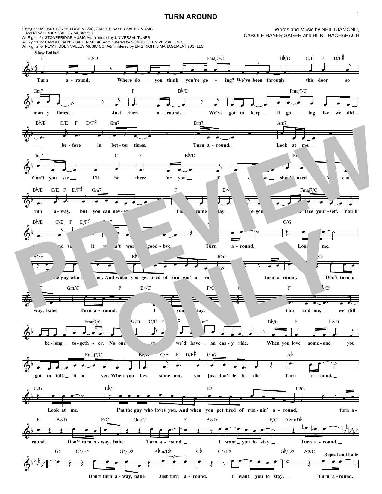 Burt Bacharach Turn Around Sheet Music Notes & Chords for Lead Sheet / Fake Book - Download or Print PDF