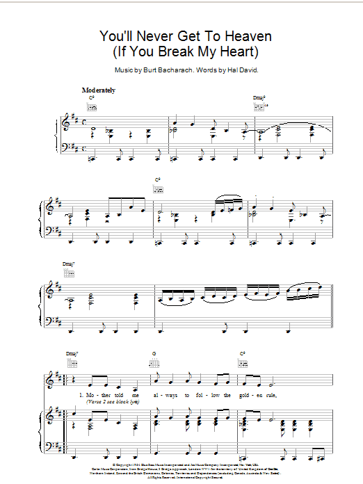 Burt Bacharach You'll Never Get To Heaven Sheet Music Notes & Chords for Piano, Vocal & Guitar (Right-Hand Melody) - Download or Print PDF
