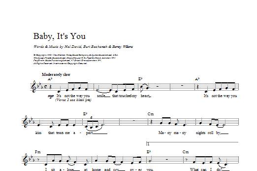 Preview Bacharach & David Baby It's You Pop sheet music, notes and chords for Melody Line, Lyrics & Chords, SKU: 13957 Baby It's You sheet music