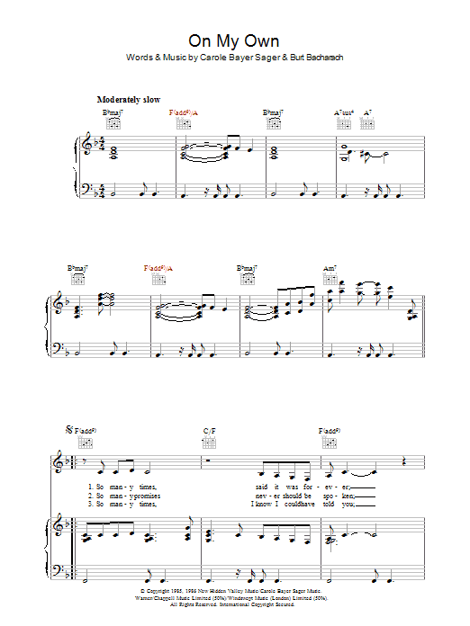 Preview Patti LaBelle & Michael McDonald On My Own Pop sheet music, notes and chords for Piano, Vocal & Guitar (Right-Hand Melody), SKU: 37151 On My Own sheet music