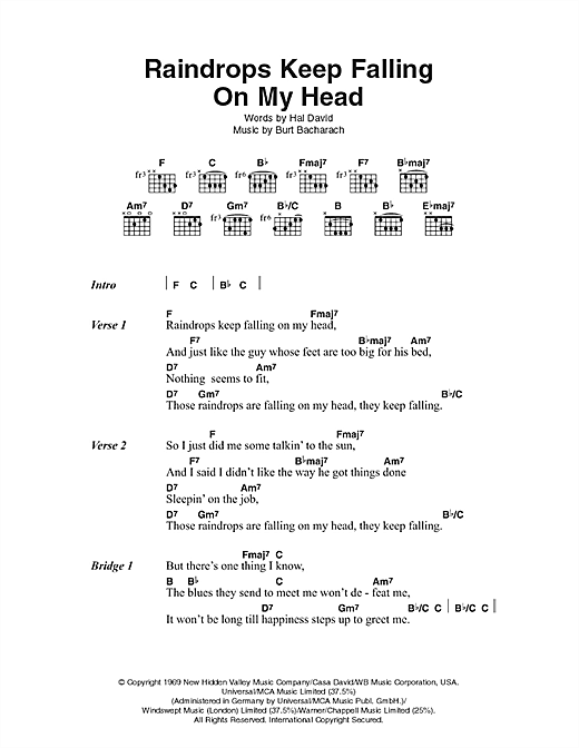Burt Bacharach Raindrops Keep Falling On My Head Sheet Music Download Pdf Score 49353