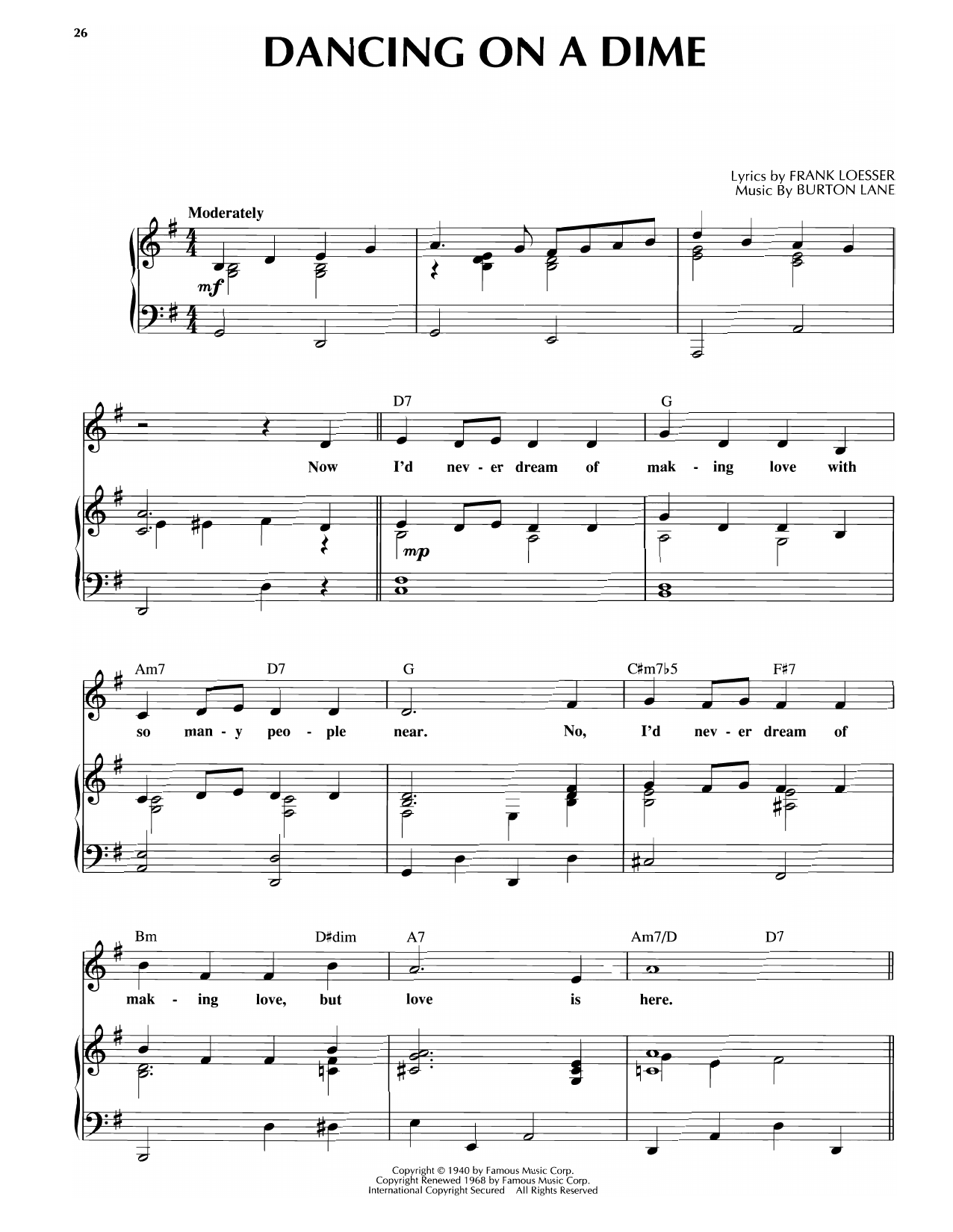 Burton Lane Dancing On A Dime Sheet Music Notes & Chords for Piano, Vocal & Guitar Chords (Right-Hand Melody) - Download or Print PDF
