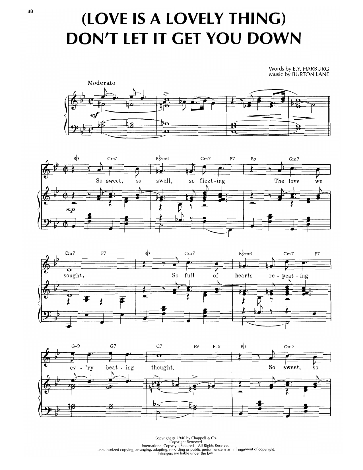 Burton Lane Don't Let It Get You Down (from Laffing Room Only) Sheet Music Notes & Chords for Piano, Vocal & Guitar Chords (Right-Hand Melody) - Download or Print PDF
