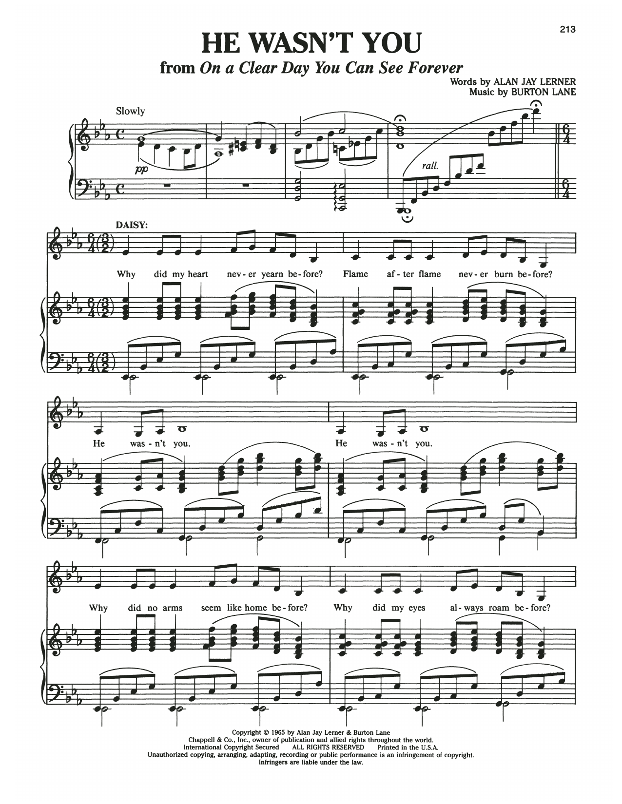Burton Lane He Wasn't You (from On A Clear Day You Can See Forever) Sheet Music Notes & Chords for Piano & Vocal - Download or Print PDF